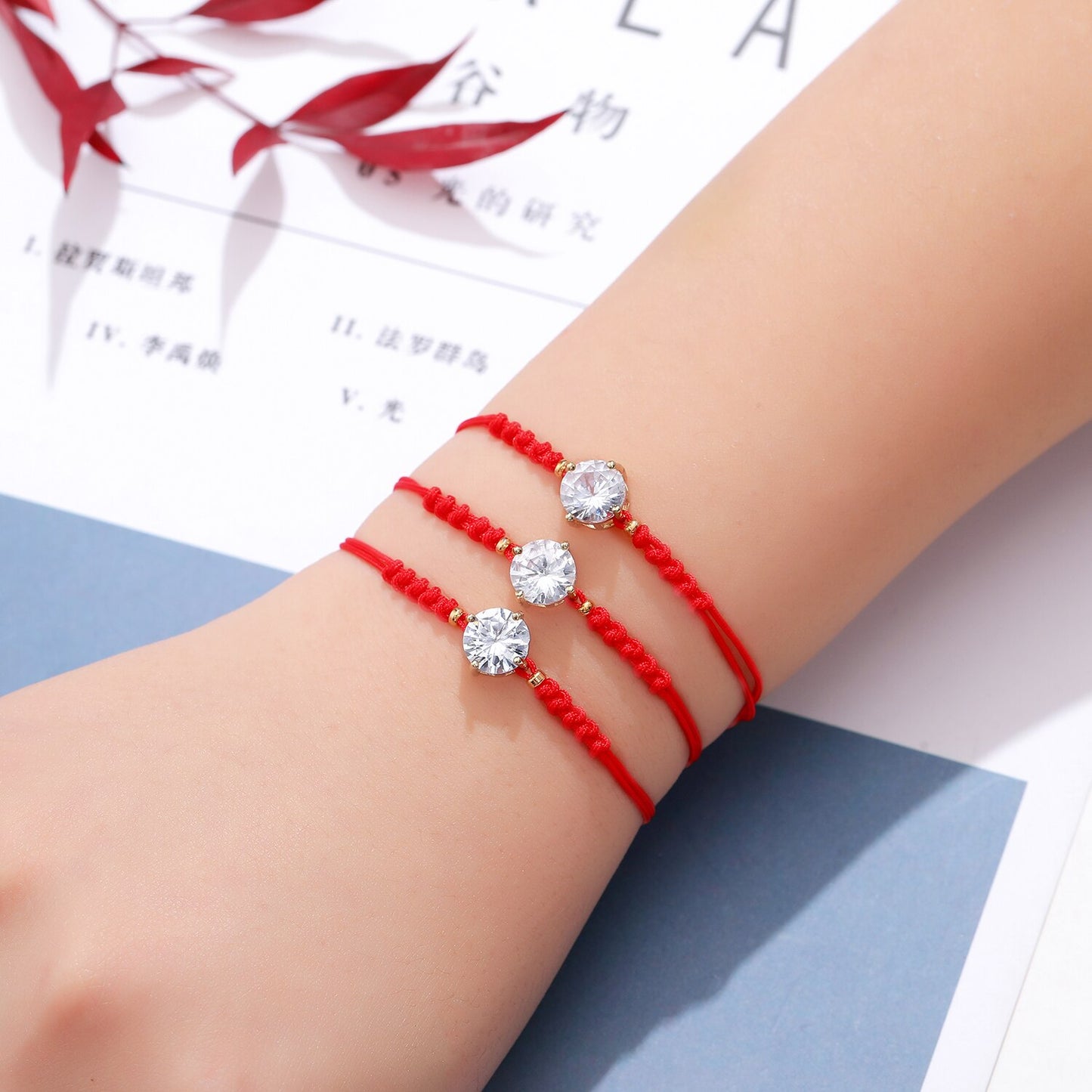 12Pcs Shiny Zircon Crystal Bracelets for Women Red String Good Luck Blessing Adjustable Charm Bracelet Jewelry Gift Wholesale