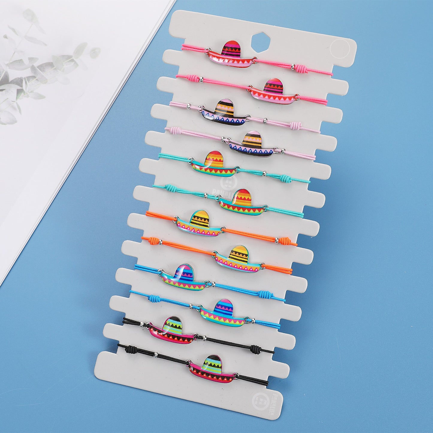12Pcs Cute Colorful Oil Painting Straw Hat Charm Bracelet for Girl Kids Handmade Bead Braided Chain Friendship BFF Gift
