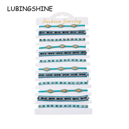 12pcs/lot Bohemia Woman Men Handmade Weave Adjustable Rope Chain Crystal Charms Bracelets Wrap Bangle Wristband Fashion Jewelry
