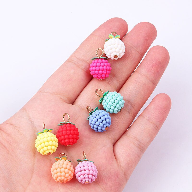 20pcs/lot 13mm Charms Creative Raspberry Pendant Alloy Three-dimensional Cute Bead Hanging Ball Diy Jewelry Accessory Pendant