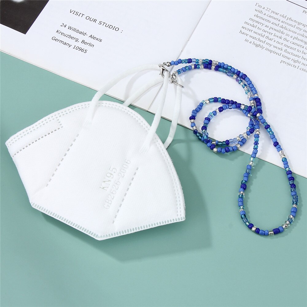 Bohemian Women Crystal Seed Bead Eyeglass Eyewears Sunglasses Reading Glasses Chain Necklace chokers Strap Rope for Mask