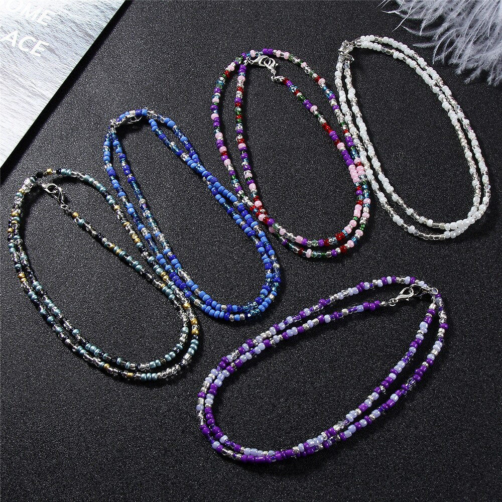 Bohemian Women Crystal Seed Bead Eyeglass Eyewears Sunglasses Reading Glasses Chain Necklace chokers Strap Rope for Mask