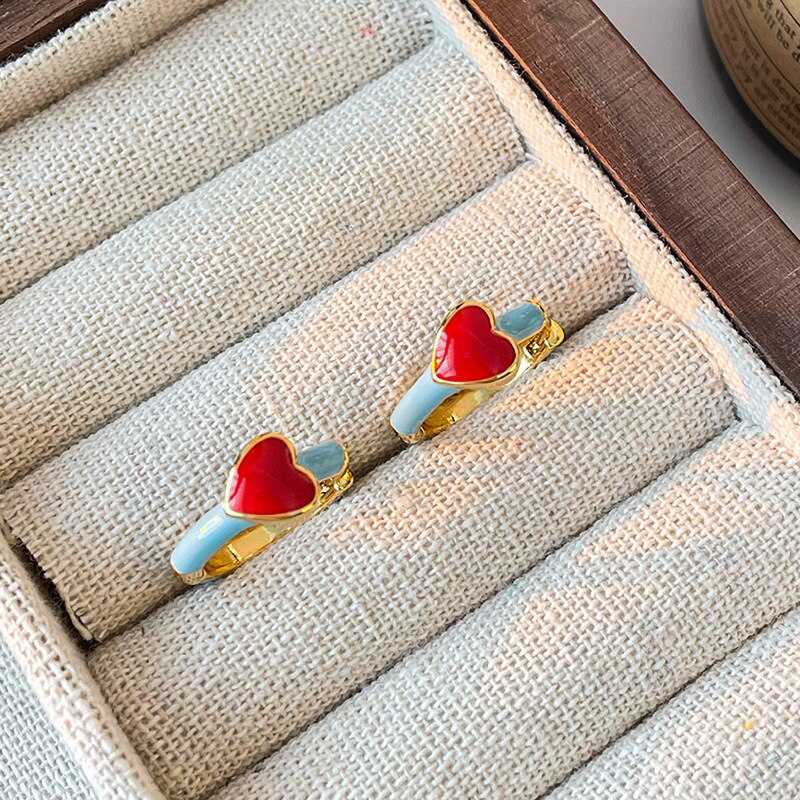 Trendy Colorful Drip Enamel Heart Hoop Earrings for Women Minimalist Symmetry Jewelry Engagement Studs Earrings 2023 New