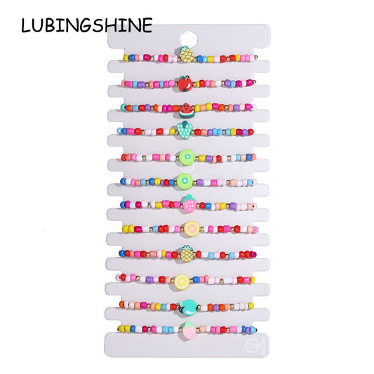 12pcs/lot Handmade Beaded Anklet Fruit Pendant Foot Chain Extension Bracelets Ankle Sea Foot Slave Chain Jewelry for Women Girls