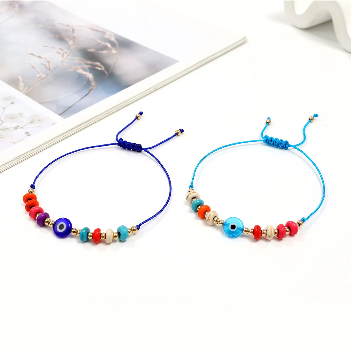 12Pcs Colorful Polymer Pottery Evil Eye Braided Bracelet Set Ewelry Fashion Rope Accessories Female Girls Gifts