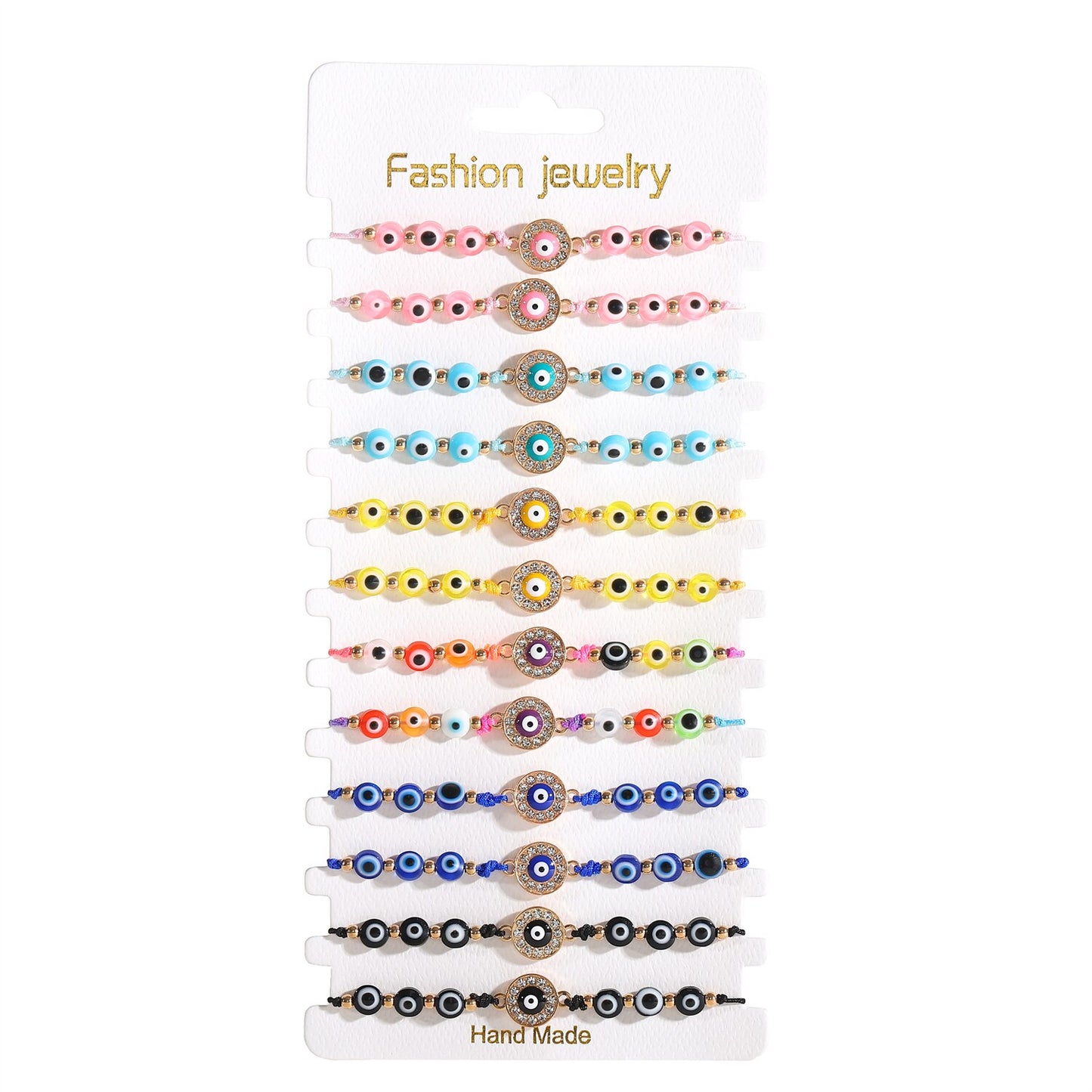 12pcs/lot Colorful Evil Eye Crystal Beaded Bracelets for Women Adjustable Beads Anklets Girl Wristband Cuff Jewelry Wholesale