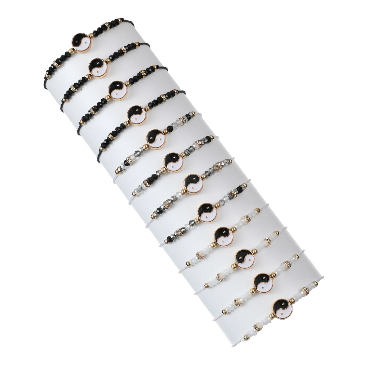 Boho 12pcs Yin and Yang Tai Chi Pendant Braided Adjustable Bracelet Set Adjustable Jewelry Gift for Men and Women