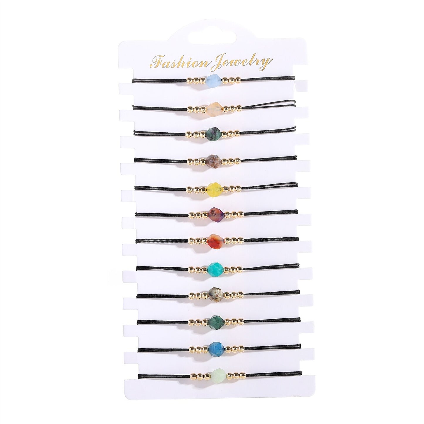 12pcs/lot Natural Stone Faceted Beads Braided Bracelets for Women Adjustable Rope Chain Anklets Beach Handmade Wristband Jewelry