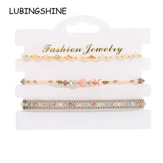3pcs/lot Natural Stone Beads Charms Bracelet for Women Men Boho Hand Woven Adjustable Wax Rope Chain Anklets Jewelry Gift