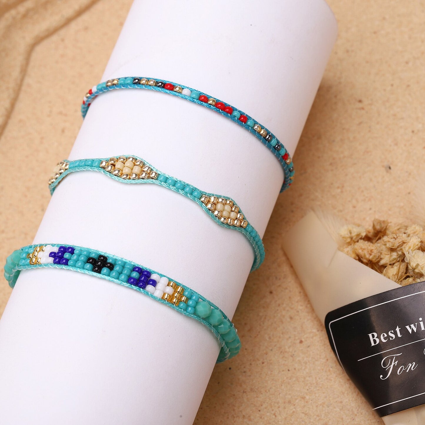 3pcs Boho Faceted Crystal Japan Seed Beads Woven Wrap Bracelet for Women Men Handmade Braid Summer Surf Anklet Fashion Jewelry