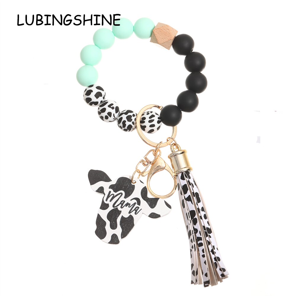 New Trendy Elegant Silicone Beads Bracelets Bangles for Women Key Chain Keychain Candy Color Large Beaded Bangle Charm Jewelry