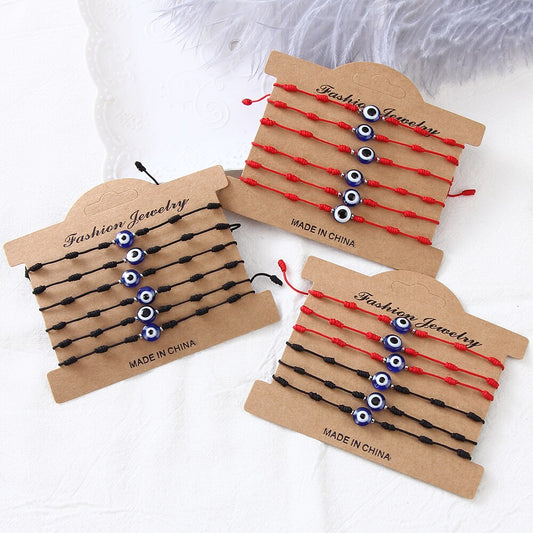 6Pcs Turkish Lucky Evil Eye Bracelets for Women Men Handmade Braided Red/Black Rope 7 Knots Lucky Bracelet Gift Wholesale