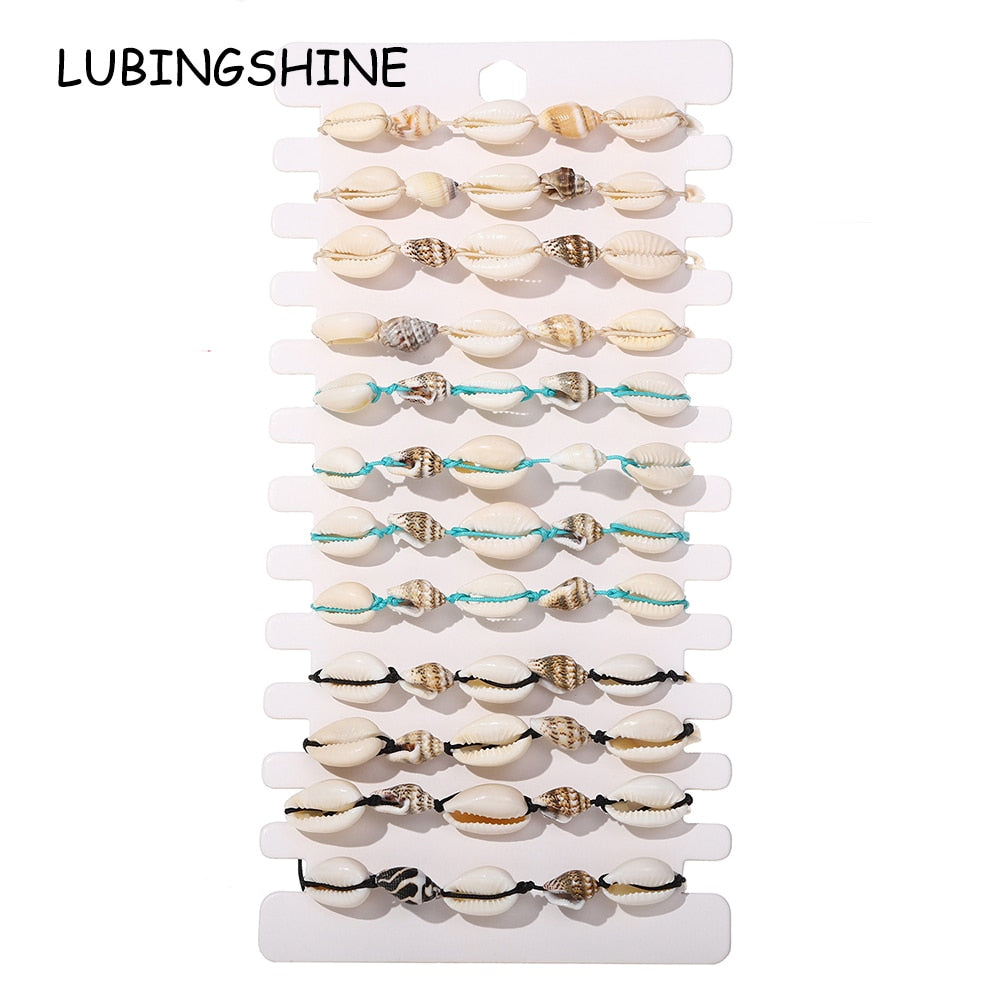 12Pcs/Lot Beach Conch Shell Bracelets Anklets Set for Women Girls Summer Handmade Ankle Bracelet Adjustable Bangle Wholesale