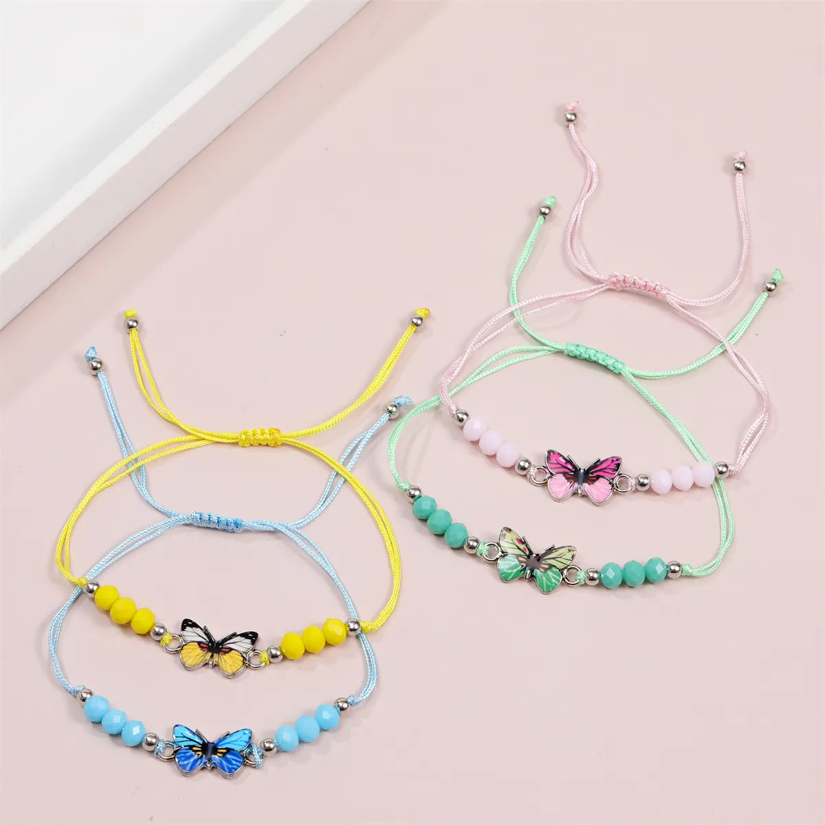 Women Girl Butterfly Woven Friendship Crystal Bead Bracelet Value Set Kids Party Favor Adjustable Bracelet