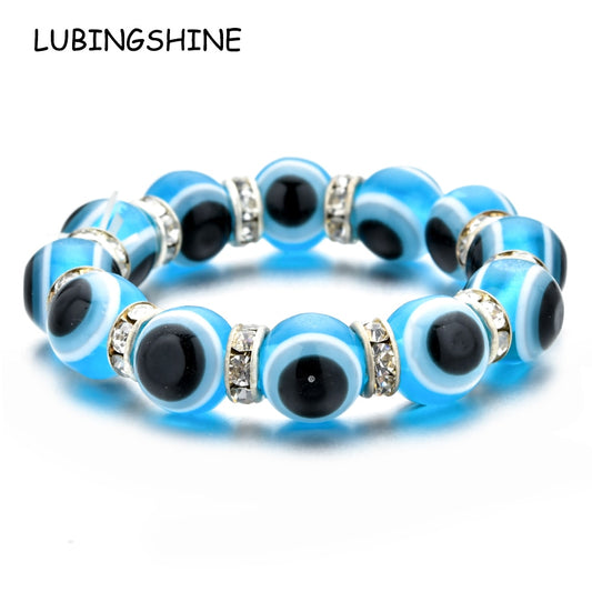 2023 New Turkish Evil Eye Elastic Bracelet Charms Crystal Beaded Bracelets for Girl Kids Jewelry Gift Wholesale