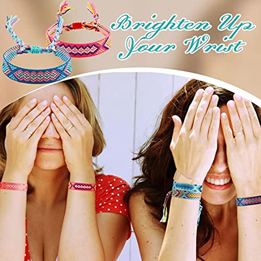 12 Pieces Woven Friendship Bracelets - 6 Styles Adjustable Handmade Braided Strings Multicolor Bracelets Anklet for Women Girls