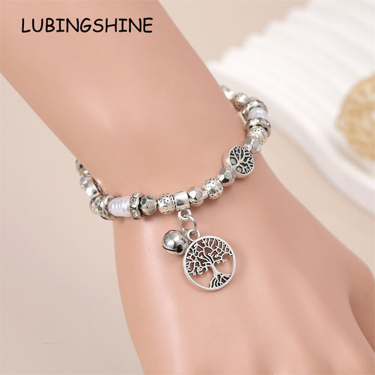 Fashion Metal Beads Disco Ball Charms Bracelets Bangles Tree of Life Pendant Adjustable Bracelet Jewelry for Women Man