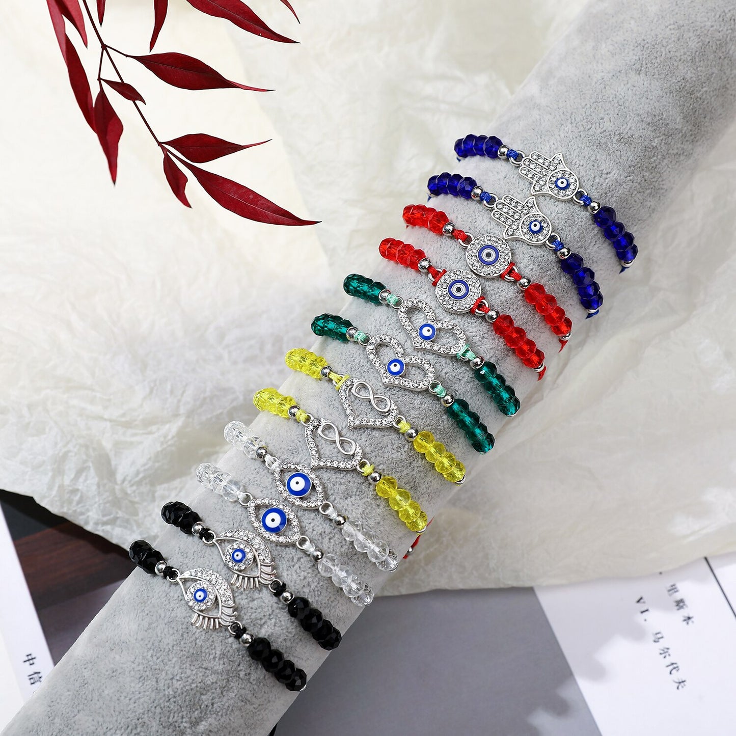 Boho 12pcs/Sets Infinite Love Heart Bracelets for Women Child Rhinestones Adjustable Rope Chain Evil Eye Charms Anklets Jewelry