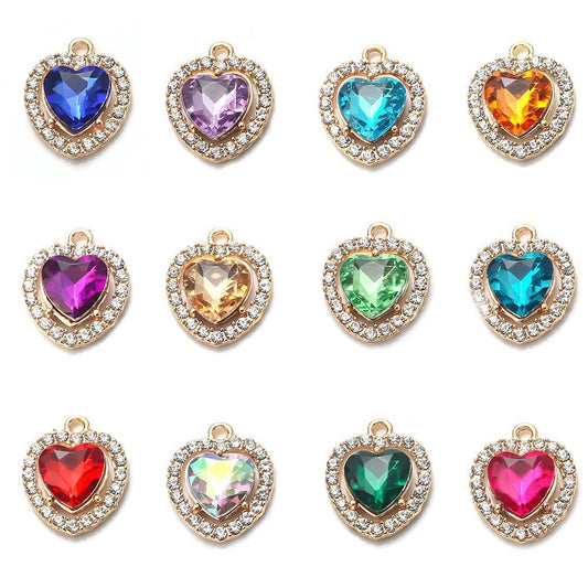 10pcs/lot Transparent Colorfu Ocean Heart Pendant Charm Diy Woman Necklace Earring Jewelry Crystal Pendant Accessories Supplies