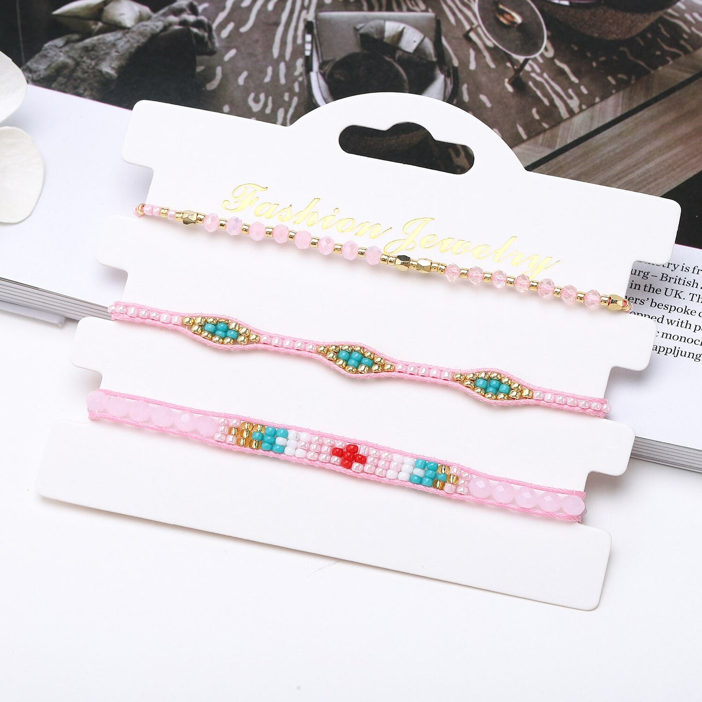 3pcs Woven Friendship Bracelets Handmade Braided Chain Ankles for Women Men Beach Crystal Beads Wrap Bracelet Adjustable Jewelry