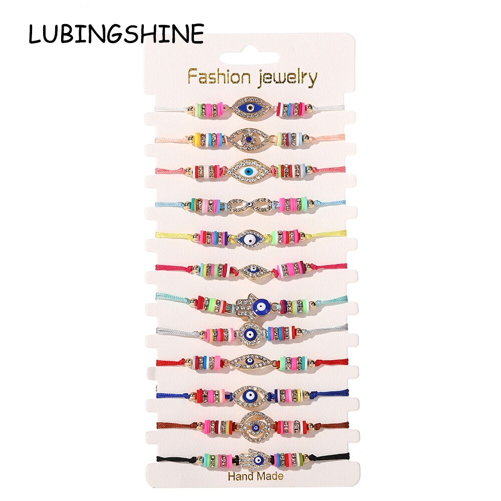 12pcs Evil Eye Hand of Fatima Charms Bracelets for Women Adjustable Rope Chain Anklets Beach Handmade Jewelry