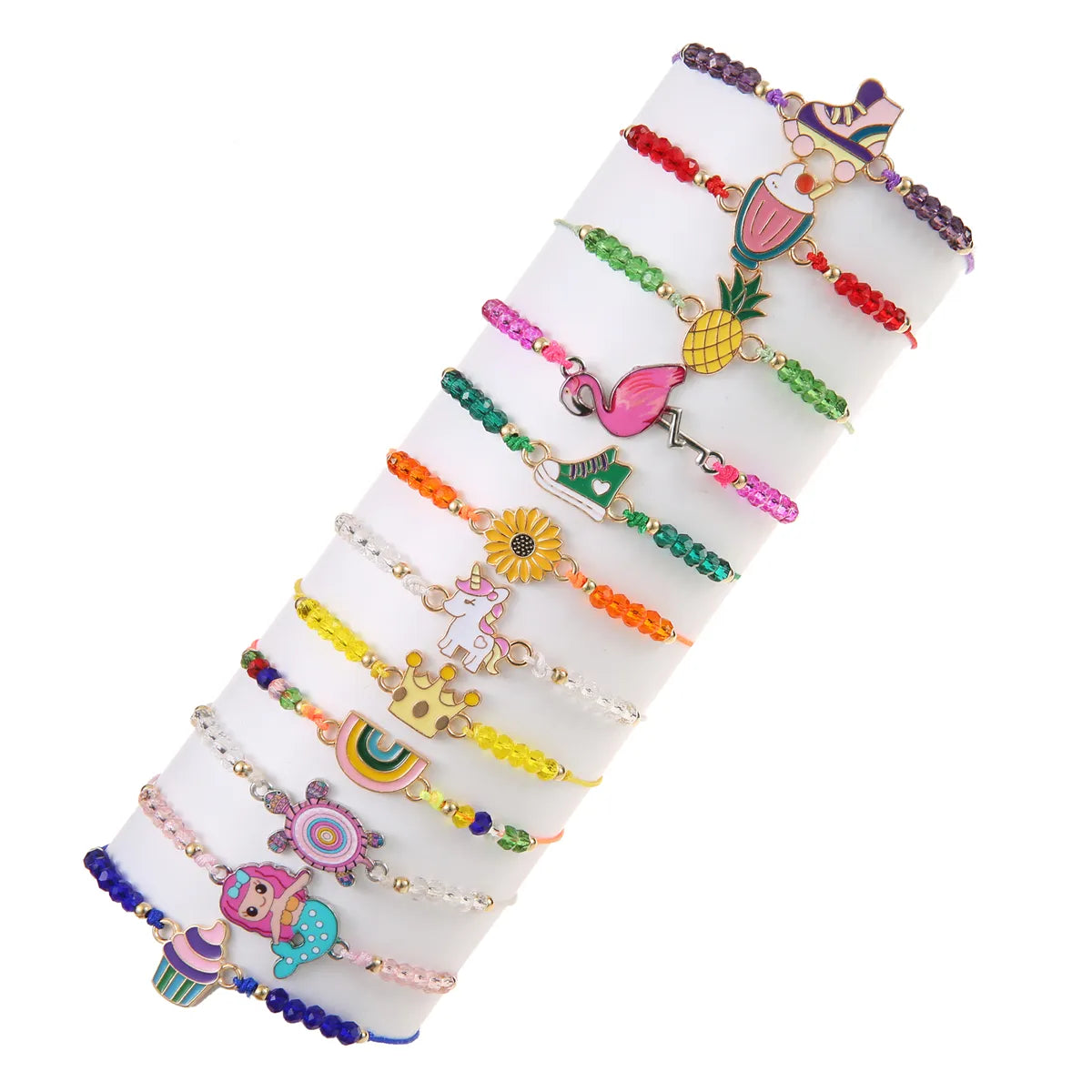 12pcs/lot Cartoon Oil Unicorn Flamingo Ice Cream Flower Pendant Charm Bracelet for Girls Adjustable Anklet Kids Jewelry
