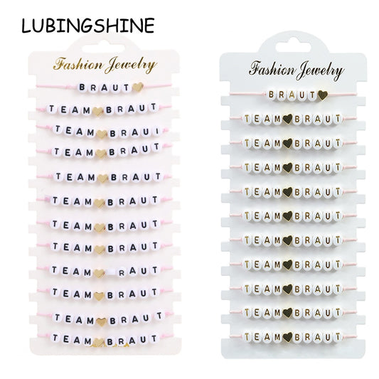 12pcs/set Acrylic Letter Charms Bracelets for Women Handmade Braided Bracelet Bangles Anklets Couples Wedding Party Jewelry