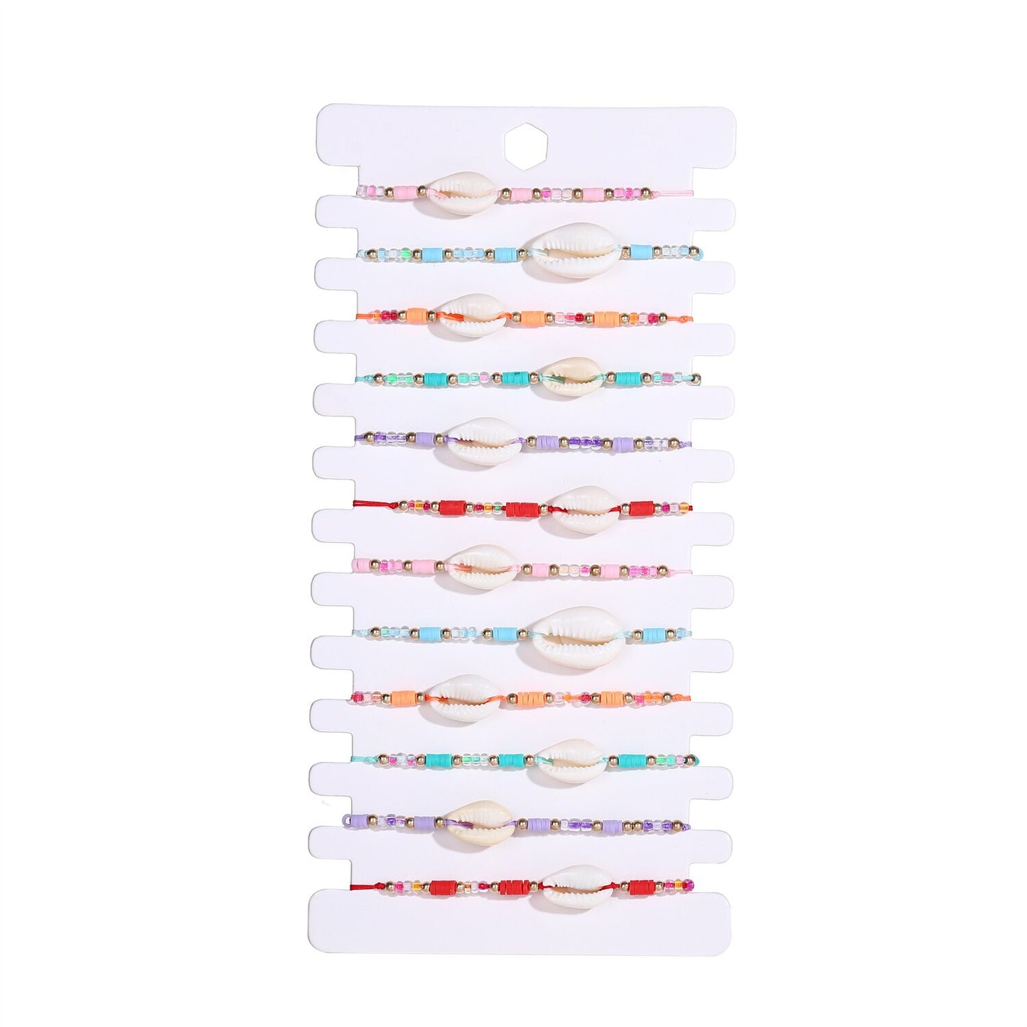 12pcs/lot Boho-color Crystal Shell Beaded Friendship Bracelets Handmade Strand Bracelet Bangles Jewelry for Summer Wholesale