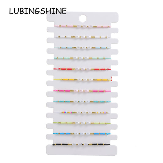 Boho 12pcs Seeds Bead Pearl Bracelet for Women Men Summer Surf Anklet Adjustable Hand Braided Wax Rope Chain Bracelets