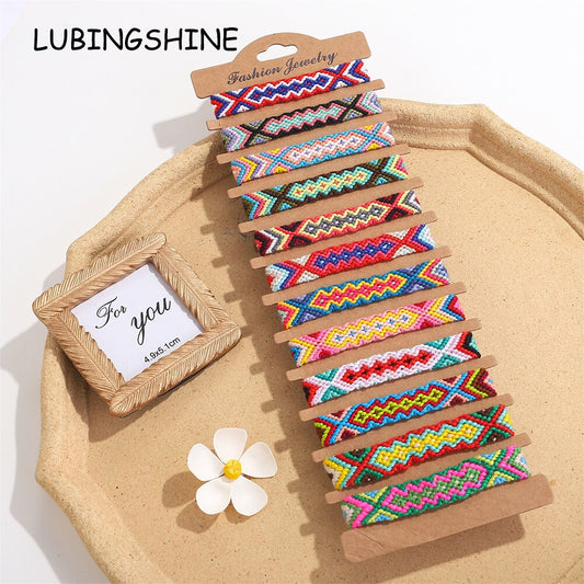 12pcs/lot Bohemia Braided Rope Bracelet Completely Handmade Embroidery Bracelet for Women Wide Cuff Waterproof Anklets Jewelry