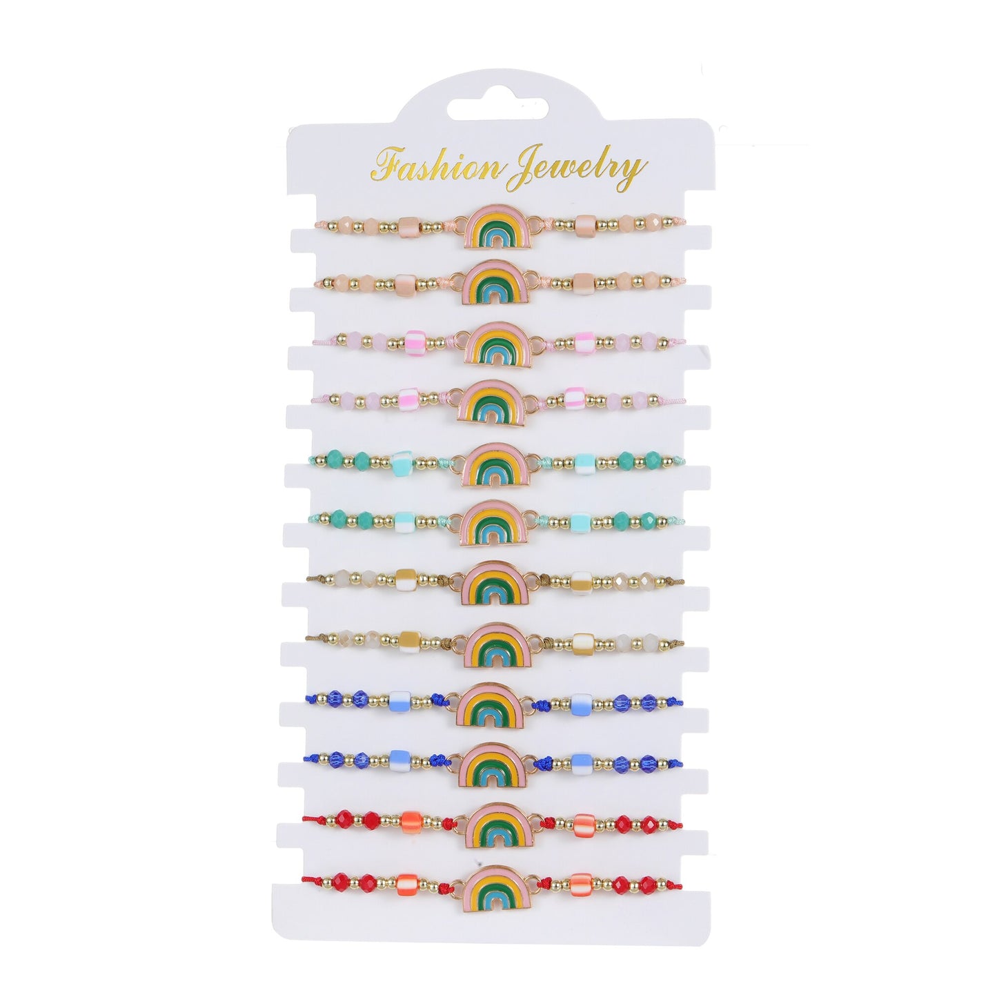 12pcs/lot Colorful Oil Drip Rainbow Pendant Braided Bracelet for Child Girl Adjustable Elastic Rope Chain  Anklet Party Jewelry