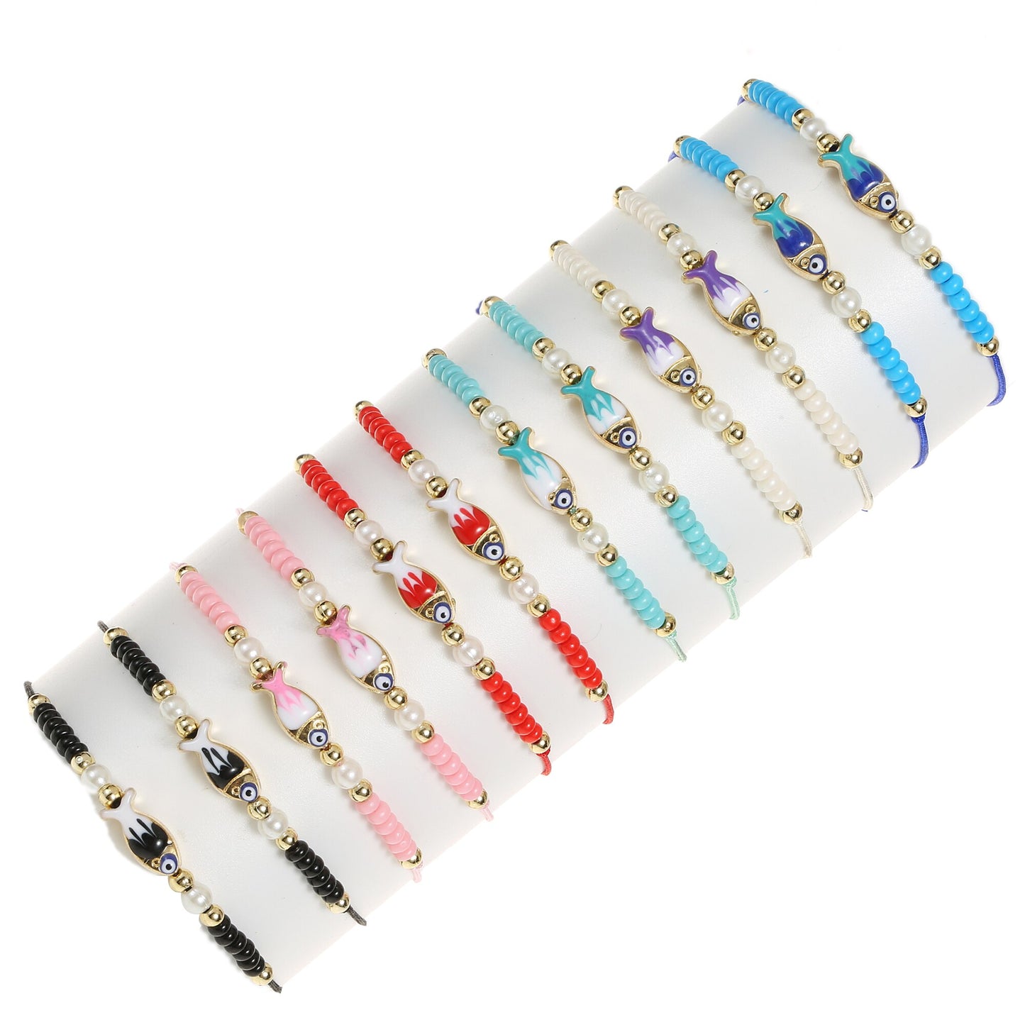 12 Pieces Girls Bracelets Adjustable Cute Fish Animal Friendship Bracelet Jewelry for Kid Party Favor Adjustable Pearl Bracelet