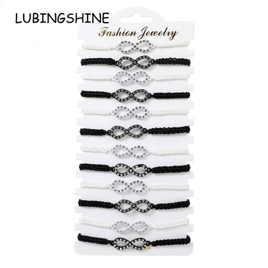 12pcs/set Together Forever Love Infinity Bracelet for Lovers White/black String Couple Bracelets Women Men's Wish Jewelry Gift