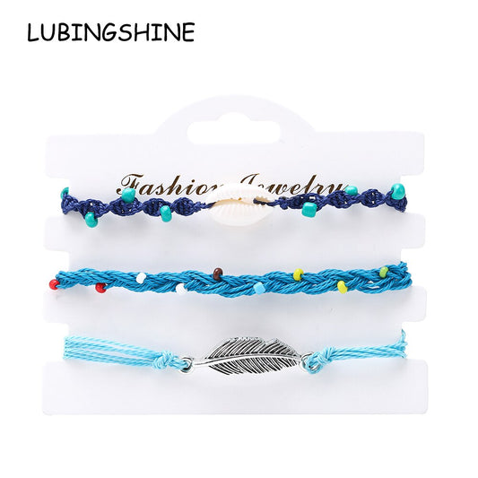 3 Pieces Surfer Wave Bracelet Ocean Wave Adjustable Waterproof Handmade Summer Shell Bracelets Anklets Jewelry for Women