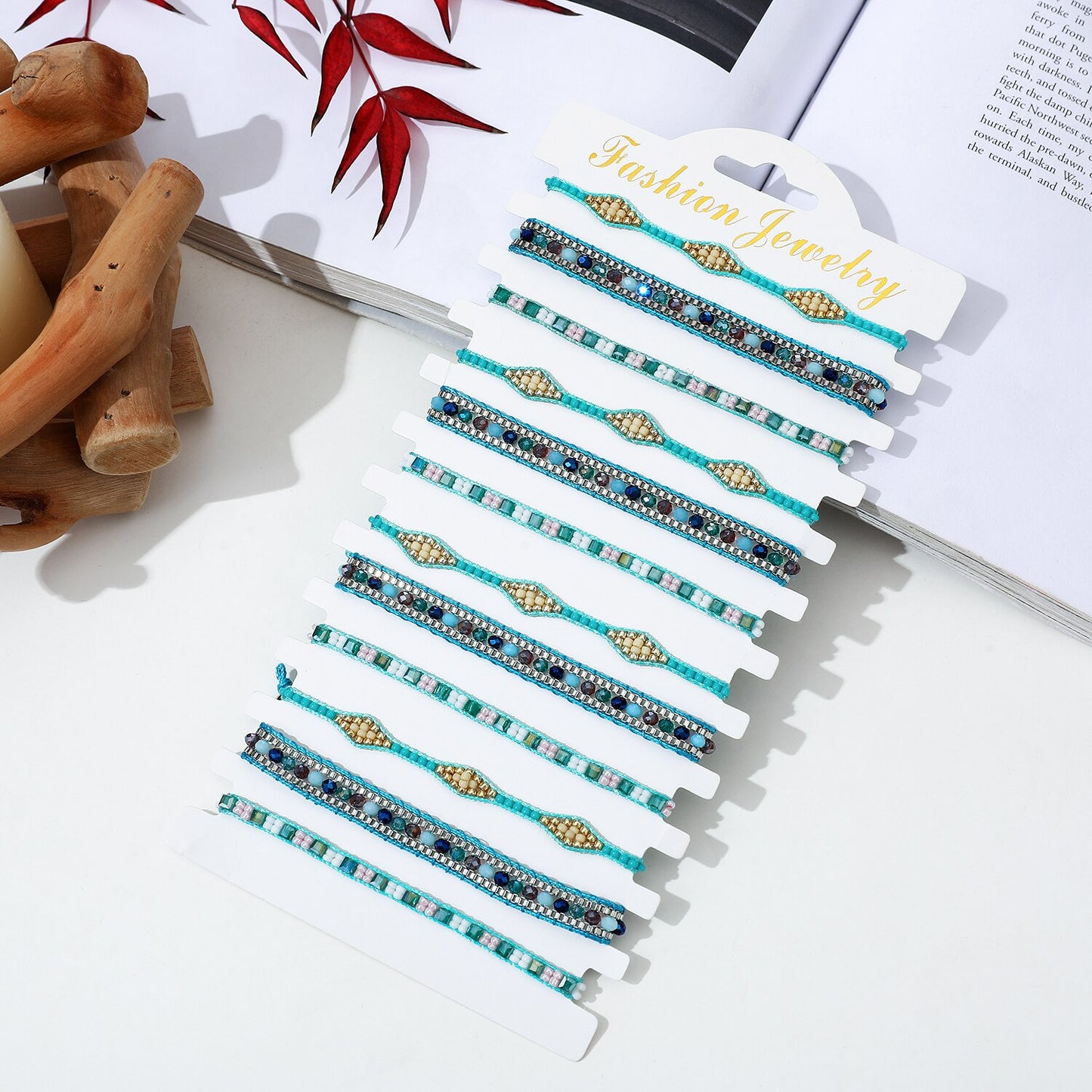 12pcs/lot Bohemia Woman Men Handmade Weave Adjustable Rope Chain Crystal Charms Bracelets Wrap Bangle Wristband Fashion Jewelry