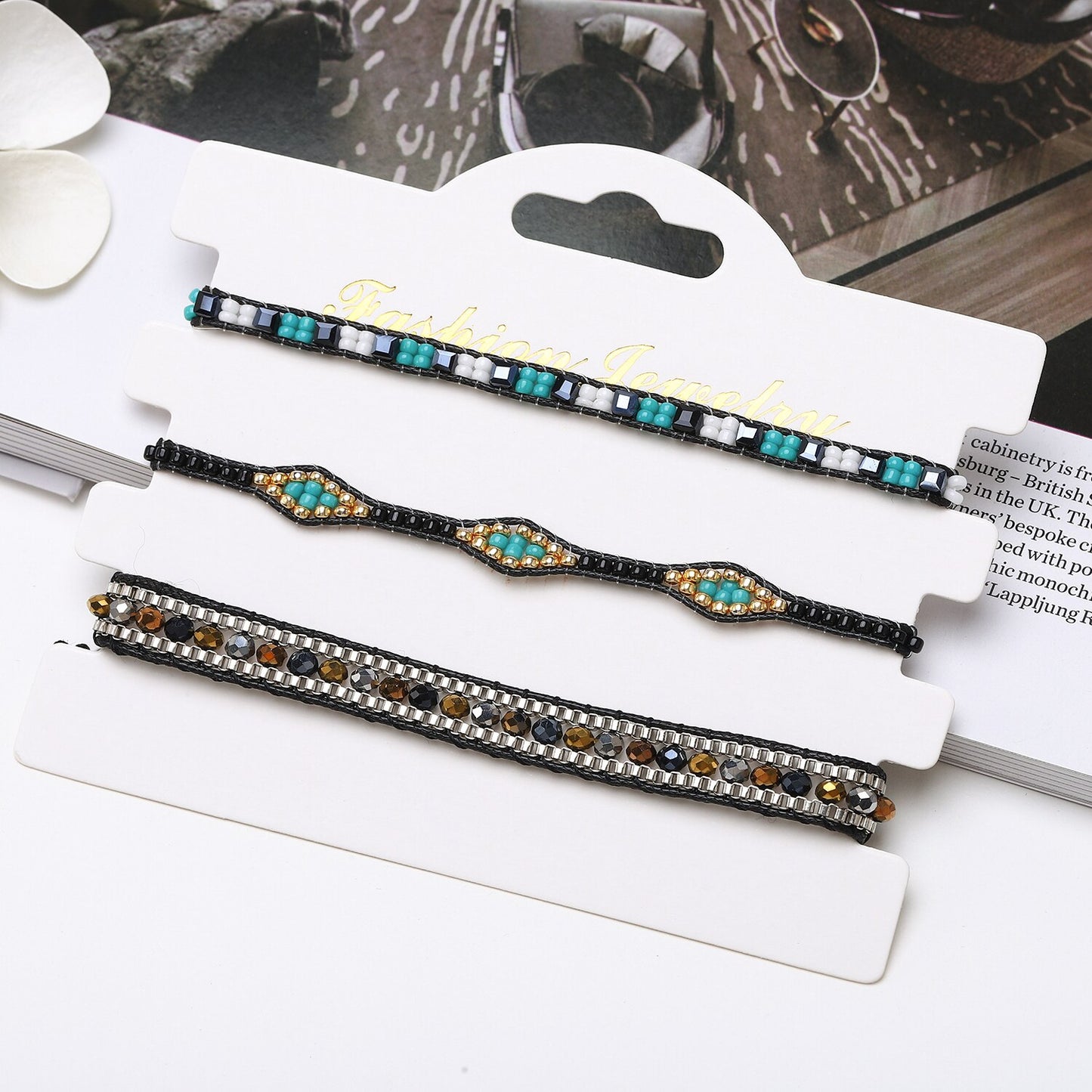 3pcs/lot Bohemia Woman Men Handmade Weave Adjustable Rope Chain Crystal Charms Bracelets Wrap Bracelet Bangle Wristband Jewelry