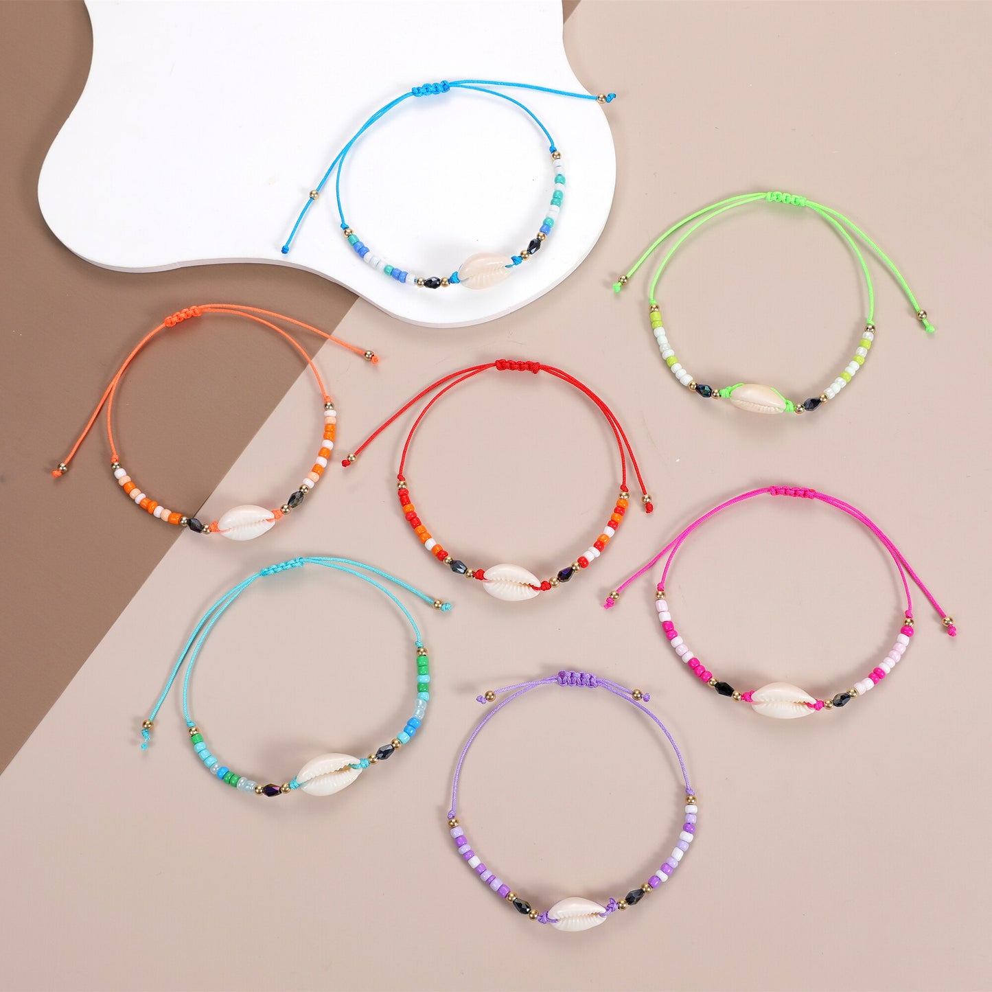 12pcs/Set Crystal Beads Shell Charms Bracelets Adjustable Handmade Woven Rope Chain Bracelet for Women Ethnic Cuff Jewelry
