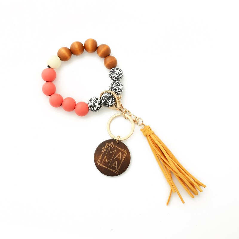 2023 New Leopard Print Wooden Bead Hand Beads Spotted Wooden Bead Bracelet Handmade Tassel Bracelets Keychain