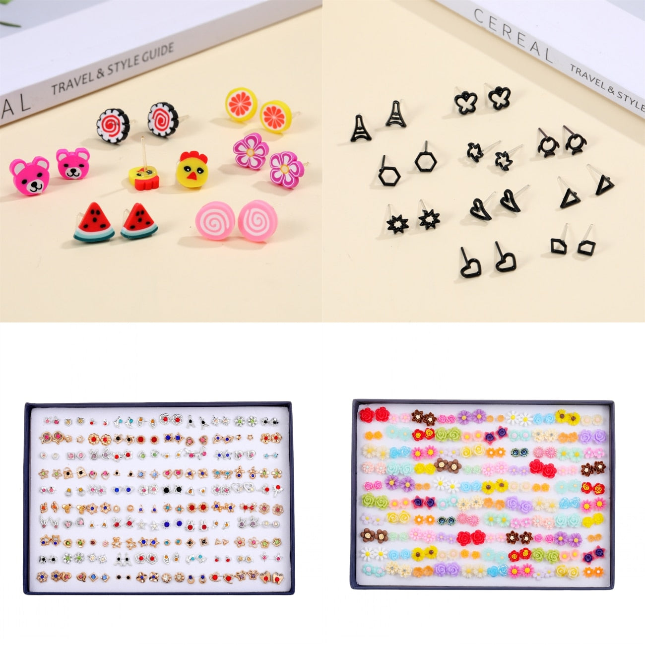 Wholesale 100Pairs/Set Mix Style Small Stud Earrings Set for Girls Women Cute Heart Child Earring Fashion Jewelry Gift
