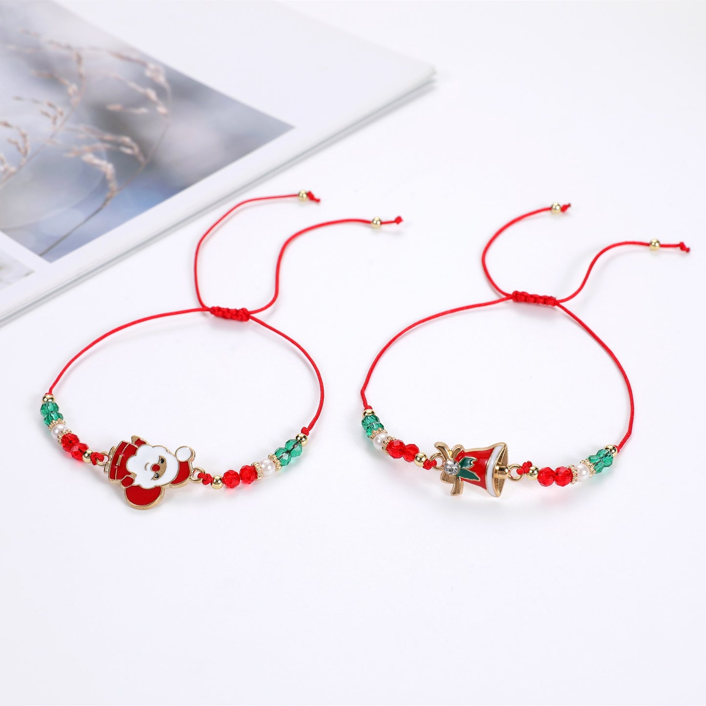 12pcs Festival Christmas Bracelets Imitation Pearl Santa Claus Xmas Tree Pendant Party Jewelry Gifts for Girls Kids Adult