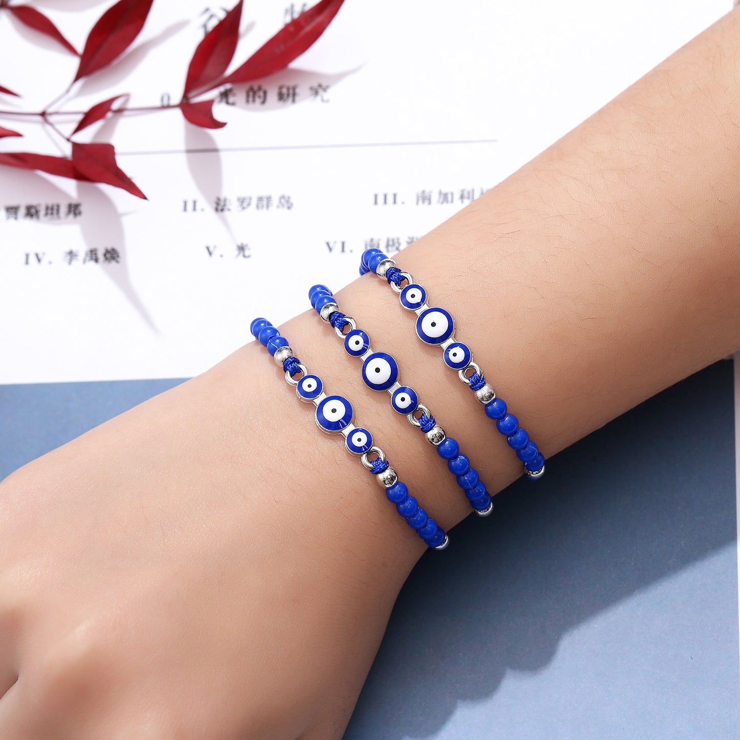 12 Pieces Evil Eye Charms Bracelet for Women Men Adjustable Hand Braided Rope Anklet Surf Jewelry Wholesale
