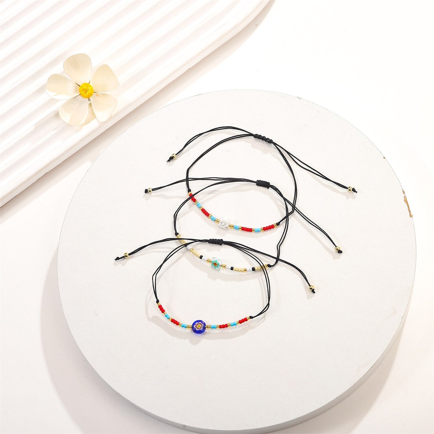 12pcs/lot Cute Flowers Bracelet Crystal Seed Bead Couple Braided Adjustable Rope Chain Bracelets for Women Friendship Jewelry