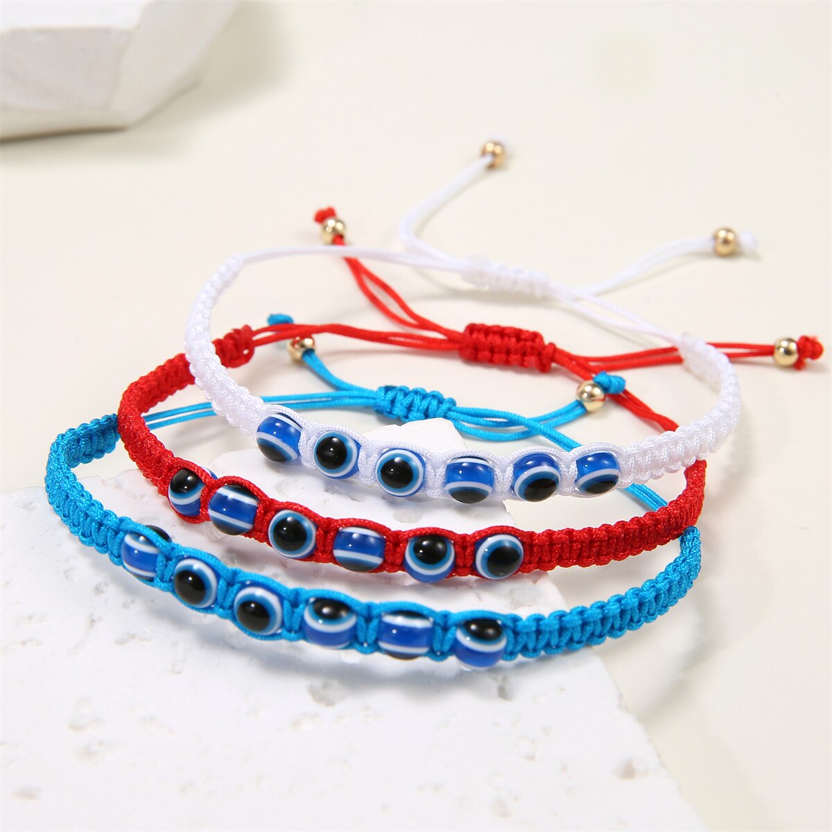 12pcs/lot Turkey Evil Eye Bracelet for Women Men Round Beads Evil Eye Wax Rope Braided Anklet Fashion Friendship Jewelry