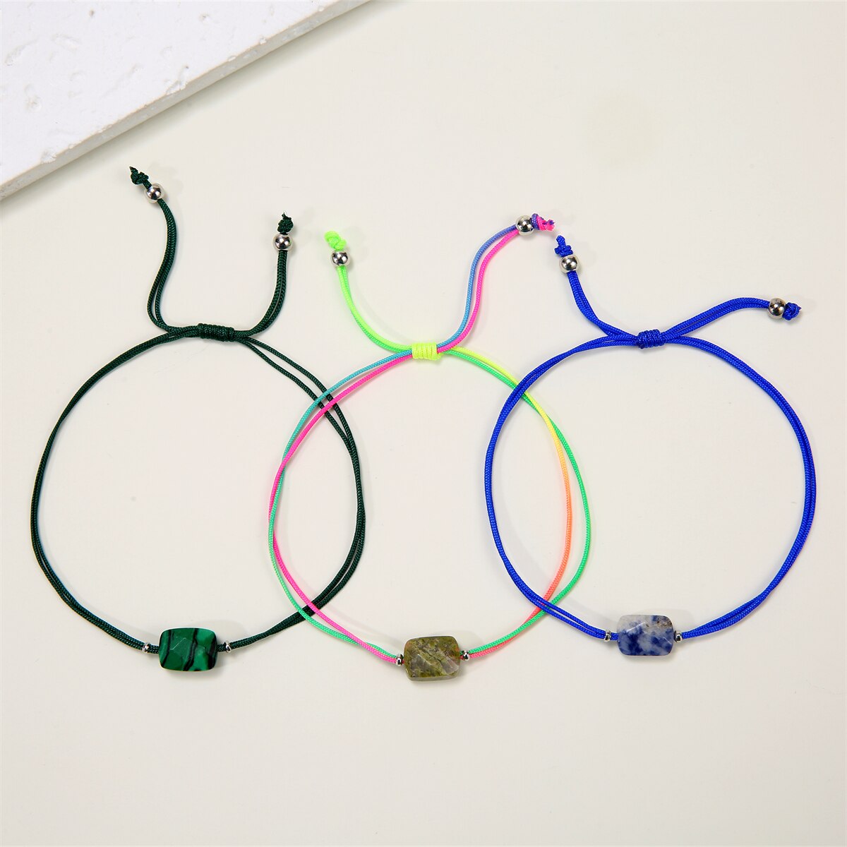 Women Square Charms Strand Bracelets&Bangles Natural Stone Yoga Chain Bracelet Anklet Wristband Girl Jewelry Pulsera 12pcs/Sets