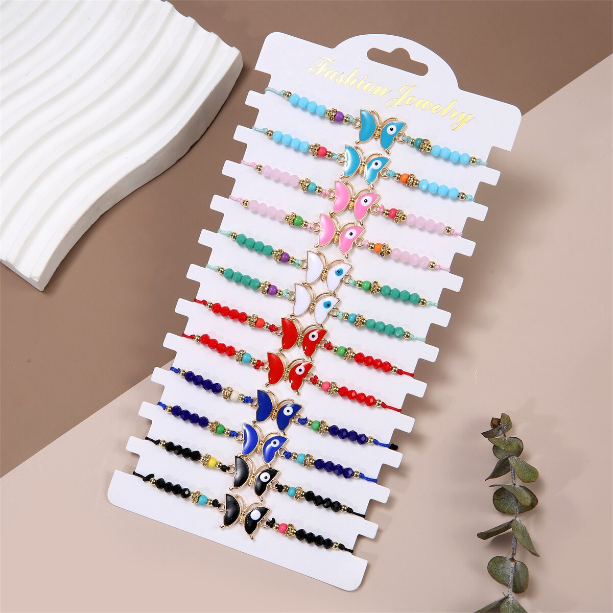 12PCS Colorful Butterfly Pendant Charms Bracelets for Women Girl Child Crystal Beads Braided Rope Bracelet Handmade Jewelry