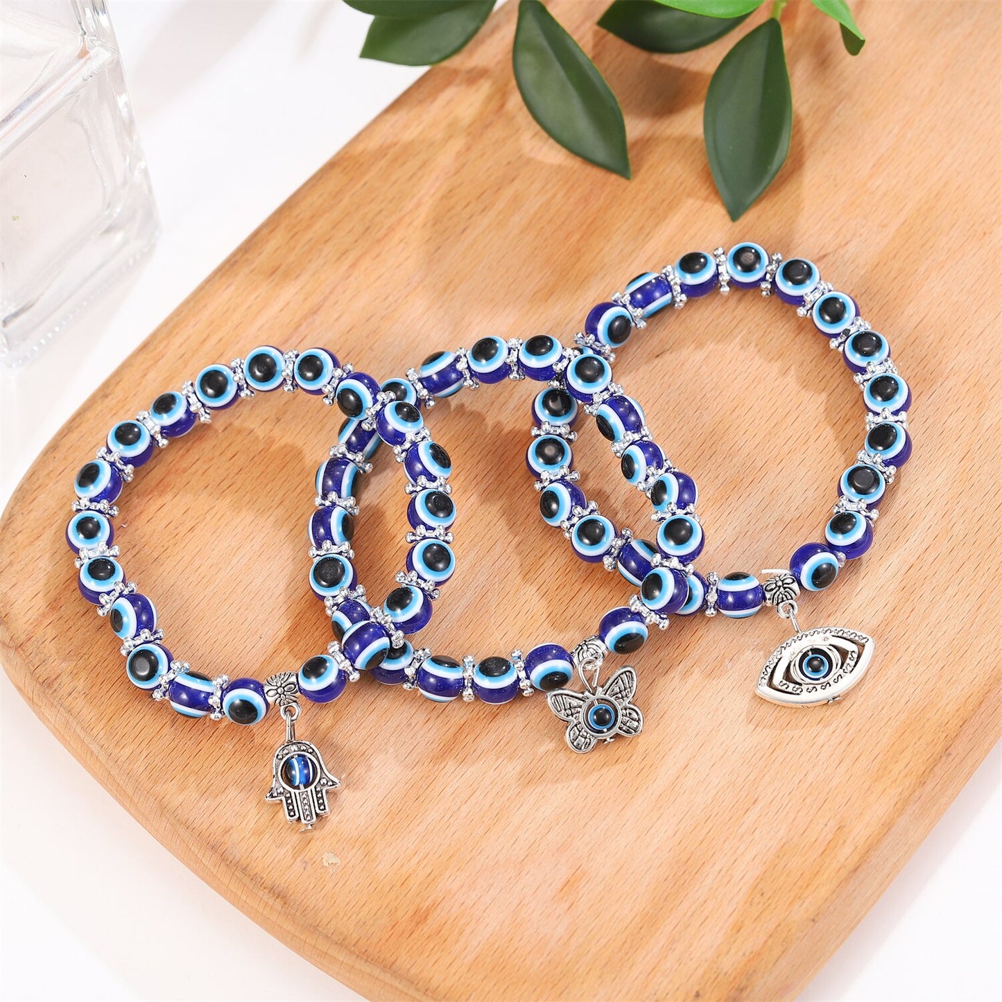 Turkish Blue Eyes Bracelet Fatima Palm Evil Eye Beaded Bracelets for Men Women Amulet Jewelry