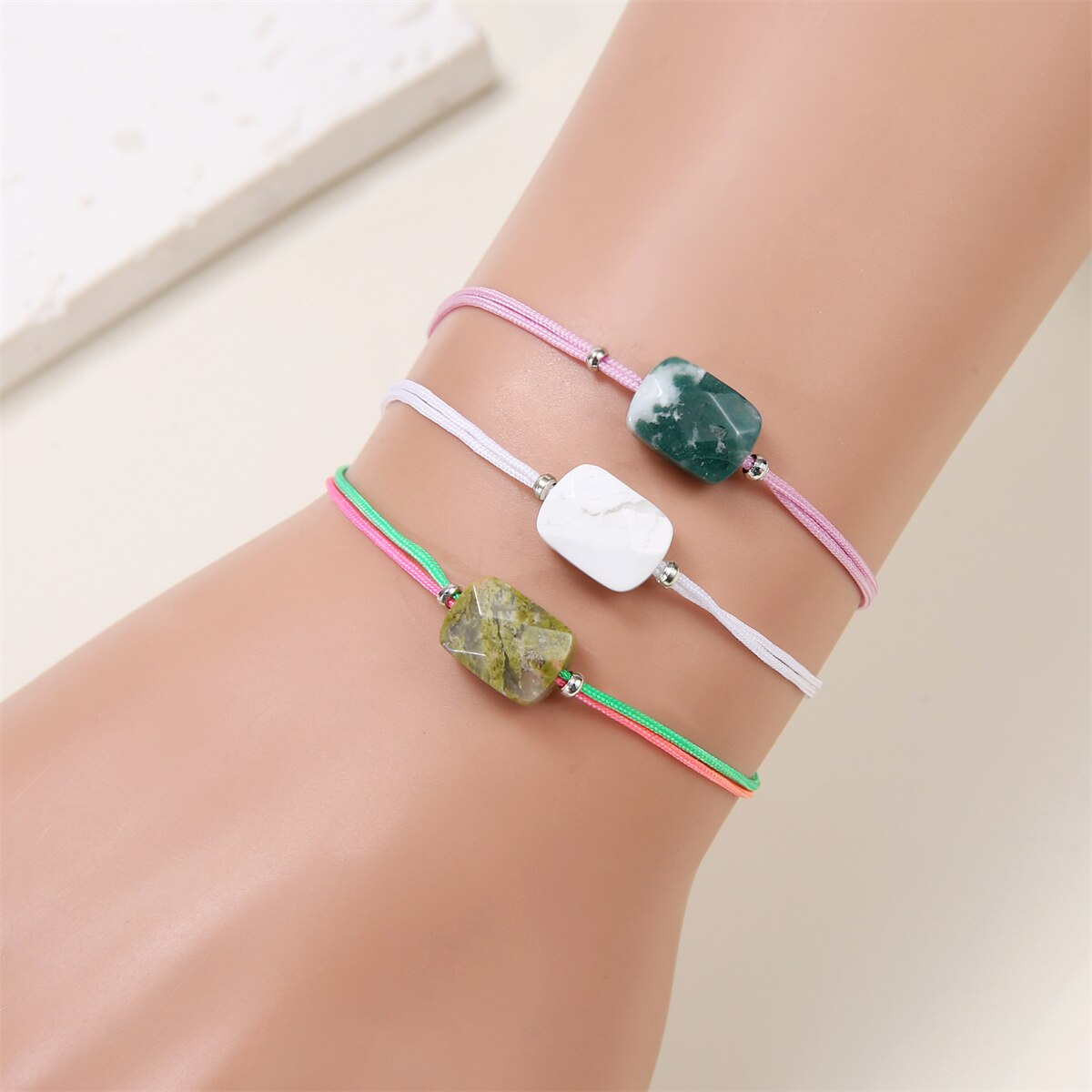 Women Square Charms Strand Bracelets&Bangles Natural Stone Yoga Chain Bracelet Anklet Wristband Girl Jewelry Pulsera 12pcs/Sets