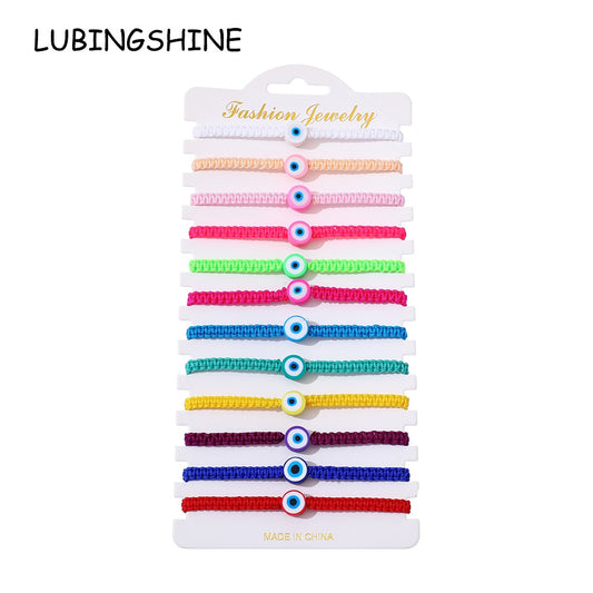 12pcs Polymer Clay Beads Bracelet for Women Evil Eye Pendant Surfer Rainbow Bracelets Set for Summer Rubber Stretch Bracelets