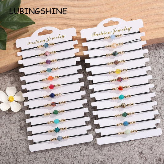 12pcs/lot Natural Stone Faceted Beads Braided Bracelets for Women Adjustable Rope Chain Anklets Beach Handmade Wristband Jewelry