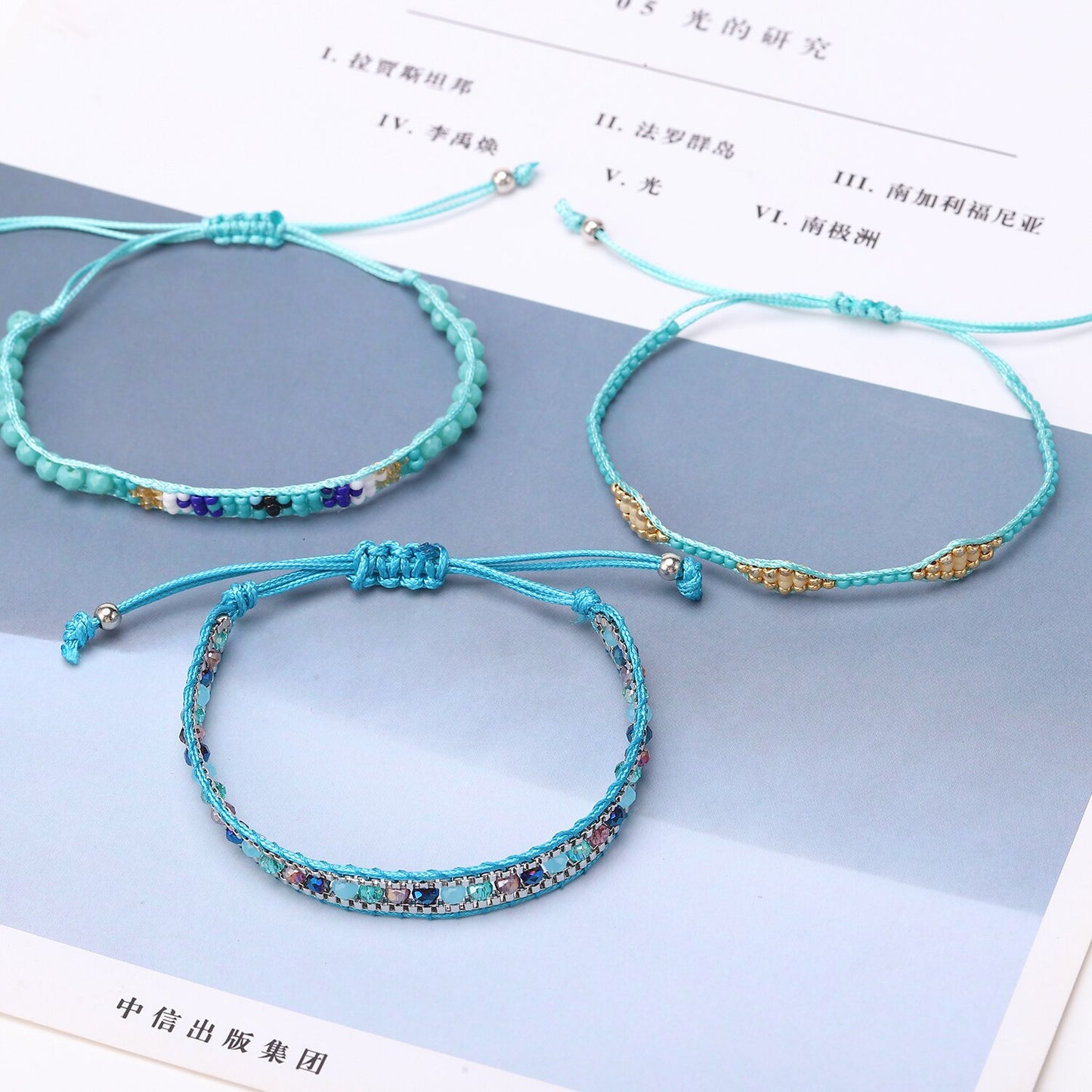 3pcs/lot Bohemia Woman Men Handmade Weave Adjustable Rope Chain Crystal Charms Bracelets Wrap Bracelet Bangle Wristband Jewelry